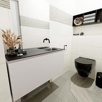 MONDIAZ OLAN Toiletmeubel 100x30x40cm met 0 kraangaten 1 lades linen mat Wastafel Lex rechts Solid Surface Zwart FK75342978