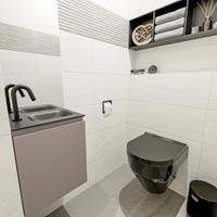 MONDIAZ OLAN Toiletmeubel 40x30x40cm met 1 kraangaten 1 lades smoke mat Wastafel Lex rechts Solid Surface Zwart FK75342843
