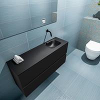 MONDIAZ ADA Toiletmeubel 100x30x50cm met 0 kraangaten 2 lades urban mat Wastafel Lex rechts Solid Surface Zwart FK75342108