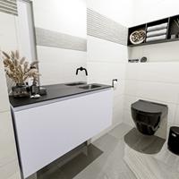 MONDIAZ OLAN Toiletmeubel 100x30x40cm met 0 kraangaten 1 lades cale mat Wastafel Lex rechts Solid Surface Zwart FK75343007