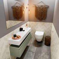 MONDIAZ ANDOR Toiletmeubel 120x30x30cm met 1 kraangaten 1 lades army mat Wastafel Lex rechts Solid Surface Wit FK75343244