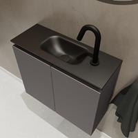 MONDIAZ TURE Toiletmeubel 60x23x50cm met 1 kraangaten 2 deuren dark grey mat Wastafel Eden midden Solid Surface Zwart FK75341424