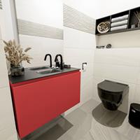 MONDIAZ OLAN Toiletmeubel 80x30x40cm met 1 kraangaten 1 lades fire mat Wastafel Lex midden Solid Surface Zwart FK75342938