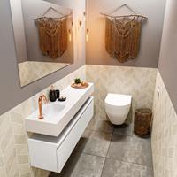 MONDIAZ ANDOR Toiletmeubel 120x30x30cm met 1 kraangaten 1 lades talc mat Wastafel Lex links Solid Surface Wit FK75343126