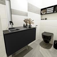 MONDIAZ OLAN Toiletmeubel 100x30x40cm met 0 kraangaten 1 lades urban mat Wastafel Lex links Solid Surface Zwart FK75342802