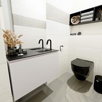 MONDIAZ OLAN Toiletmeubel 80x30x40cm met 1 kraangaten 1 lades linen mat Wastafel Lex rechts Solid Surface Zwart FK75342971