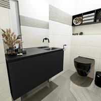 MONDIAZ OLAN Toiletmeubel 100x30x40cm met 0 kraangaten 1 lades urban mat Wastafel Lex rechts Solid Surface Zwart FK75342804