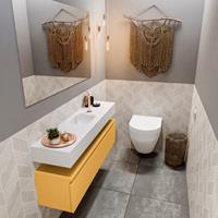 MONDIAZ ANDOR Toiletmeubel 120x30x30cm met 1 kraangaten 1 lades ocher mat Wastafel Lex midden Solid Surface Wit FK75343269