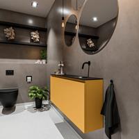 MONDIAZ TURE Toiletmeubel 120x23x50cm met 0 kraangaten 2 deuren ocher mat Wastafel Eden rechts Solid Surface Zwart FK75341534