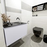 MONDIAZ OLAN Toiletmeubel 80x30x40cm met 0 kraangaten 1 lades cale mat Wastafel Lex rechts Solid Surface Zwart FK75343001