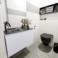 MONDIAZ OLAN Toiletmeubel 80x30x40cm met 1 kraangaten 1 lades cale mat Wastafel Lex links Solid Surface Zwart FK75342998