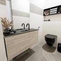 MONDIAZ OLAN Toiletmeubel 100x30x40cm met 1 kraangaten 1 lades light brown grey mat Wastafel Lex midden Solid Surface Zwart FK75343089