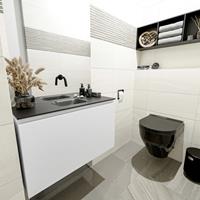 MONDIAZ OLAN Toiletmeubel 80x30x40cm met 0 kraangaten 1 lades talc mat Wastafel Lex midden Solid Surface Zwart FK75342765