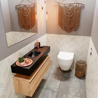 MONDIAZ ANDOR Toiletmeubel 100x30x30cm met 1 kraangaten 1 lades washed oak mat Wastafel Lex midden Solid Surface Zwart FK75343727