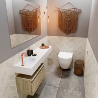 MONDIAZ ANDOR Toiletmeubel 120x30x30cm met 1 kraangaten 1 lades light brown grey mat Wastafel Lex links Solid Surface Wit FK75343937