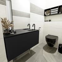 MONDIAZ OLAN Toiletmeubel 100x30x40cm met 1 kraangaten 1 lades urban mat Wastafel Lex rechts Solid Surface Zwart FK75342803