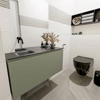 MONDIAZ OLAN Toiletmeubel 100x30x40cm met 0 kraangaten 1 lades army mat Wastafel Lex links Solid Surface Zwart FK75342889