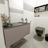 MONDIAZ OLAN Toiletmeubel 100x30x40cm met 1 kraangaten 1 lades smoke mat Wastafel Lex rechts Solid Surface Zwart FK75342861