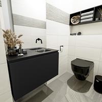 MONDIAZ OLAN Toiletmeubel 80x30x40cm met 0 kraangaten 1 lades urban mat Wastafel Lex rechts Solid Surface Zwart FK75342798