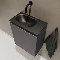 MONDIAZ TURE Toiletmeubel 40x23x50cm met 0 kraangaten 1 deuren dark grey mat Wastafel Eden links Solid Surface Zwart FK75341421