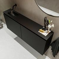 MONDIAZ TURE Toiletmeubel 120x23x50cm met 0 kraangaten 2 deuren urban mat Wastafel Eden links Solid Surface Zwart FK75341416