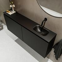 MONDIAZ TURE Toiletmeubel 120x23x50cm met 0 kraangaten 2 deuren urban mat Wastafel Eden rechts Solid Surface Zwart FK75341418