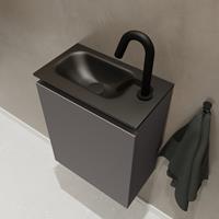 MONDIAZ TURE Toiletmeubel 40x23x50cm met 1 kraangaten 1 deuren dark grey mat Wastafel Eden links Solid Surface Zwart FK75341420