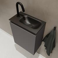 MONDIAZ TURE Toiletmeubel 40x23x50cm met 1 kraangaten 1 deuren dark grey mat Wastafel Eden rechts Solid Surface Zwart FK75341422