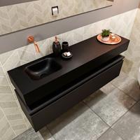MONDIAZ ANDOR Toiletmeubel 120x30x30cm met 0 kraangaten 1 lades urban mat Wastafel Lex links Solid Surface Zwart FK75343504