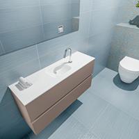 MONDIAZ ADA Toiletmeubel 100x30x50cm met 1 kraangaten 2 lades smoke mat Wastafel Lex midden Solid Surface Wit FK75341813