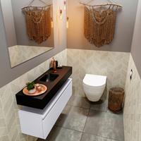 MONDIAZ ANDOR Toiletmeubel 100x30x30cm met 1 kraangaten 1 lades cale mat Wastafel Lex midden Solid Surface Zwart FK75343698