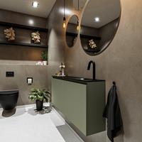 MONDIAZ TURE Toiletmeubel 120x23x50cm met 1 kraangaten 2 deuren army mat Wastafel Eden rechts Solid Surface Zwart FK75341504