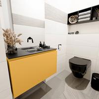 MONDIAZ OLAN Toiletmeubel 80x30x40cm met 0 kraangaten 1 lades ocher mat Wastafel Lex midden Solid Surface Zwart FK75342910