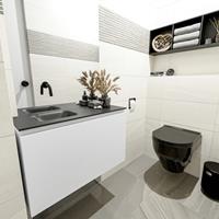 MONDIAZ OLAN Toiletmeubel 80x30x40cm met 0 kraangaten 1 lades talc mat Wastafel Lex links Solid Surface Zwart FK75342767