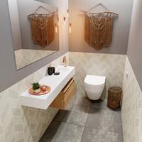 MONDIAZ ANDOR Toiletmeubel 120x30x30cm met 1 kraangaten 1 lades washed oak mat Wastafel Lex rechts Solid Surface Wit FK75343915