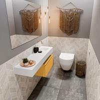 MONDIAZ ANDOR Toiletmeubel 120x30x30cm met 0 kraangaten 1 lades ocher mat Wastafel Lex rechts Solid Surface Wit FK75343868