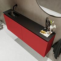 MONDIAZ TURE Toiletmeubel 120x23x50cm met 0 kraangaten 2 deuren fire mat Wastafel Eden links Solid Surface Zwart FK75341561