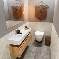 MONDIAZ ANDOR Toiletmeubel 120x30x30cm met 0 kraangaten 1 lades washed oak mat Wastafel Lex links Solid Surface Wit FK75343388