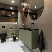 MONDIAZ TURE Toiletmeubel 120x23x50cm met 0 kraangaten 2 deuren army mat Wastafel Eden rechts Solid Surface Zwart FK75341505