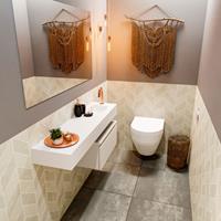 MONDIAZ ANDOR Toiletmeubel 120x30x30cm met 1 kraangaten 1 lades linen mat Wastafel Lex rechts Solid Surface Wit FK75343891