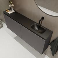 MONDIAZ TURE Toiletmeubel 120x23x50cm met 0 kraangaten 2 deuren dark grey mat Wastafel Eden rechts Solid Surface Zwart FK75341447