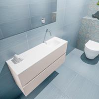 MONDIAZ ADA Toiletmeubel 100x30x50cm met 0 kraangaten 2 lades linen mat Wastafel Lex rechts Solid Surface Wit FK75341934
