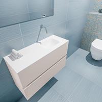 MONDIAZ ADA Toiletmeubel 80x30x50cm met 0 kraangaten 2 lades linen mat Wastafel Lex rechts Solid Surface Wit FK75341928
