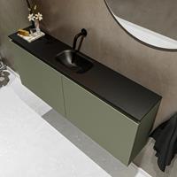 MONDIAZ TURE Toiletmeubel 120x23x50cm met 0 kraangaten 2 deuren army mat Wastafel Eden midden Solid Surface Zwart FK75341501