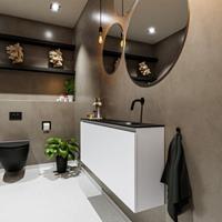 MONDIAZ TURE Toiletmeubel 120x23x50cm met 0 kraangaten 2 deuren talc mat Wastafel Eden rechts Solid Surface Zwart FK75341389