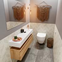 MONDIAZ ANDOR Toiletmeubel 120x30x30cm met 1 kraangaten 1 lades washed oak mat Wastafel Lex rechts Solid Surface Wit FK75343389