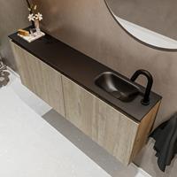 MONDIAZ TURE Toiletmeubel 120x23x50cm met 1 kraangaten 2 deuren light brown grey mat Wastafel Eden rechts Solid Surface Zwart FK75341707