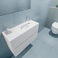 MONDIAZ ADA Toiletmeubel 80x30x50cm met 1 kraangaten 2 lades talc mat Wastafel Lex midden Solid Surface Wit FK75341720