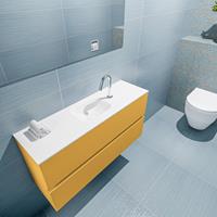 MONDIAZ ADA Toiletmeubel 100x30x50cm met 1 kraangaten 2 lades ocher mat Wastafel Lex midden Solid Surface Wit FK75341871