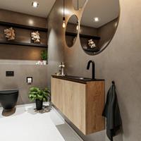 MONDIAZ TURE Toiletmeubel 120x23x50cm met 1 kraangaten 2 deuren washed oak mat Wastafel Eden rechts Solid Surface Zwart FK75341649